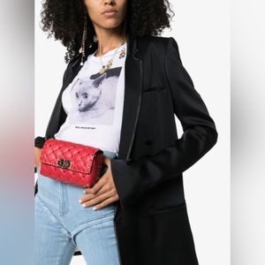 VALENTINO GARAVANI Red Spike Rockstud Leather Belt Bag size 85